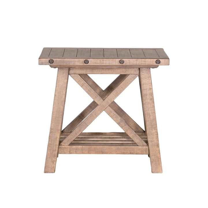 Anva Accent Chairside Table, Light Brown Mahogany, Rectangular 28 Inch - Benzara