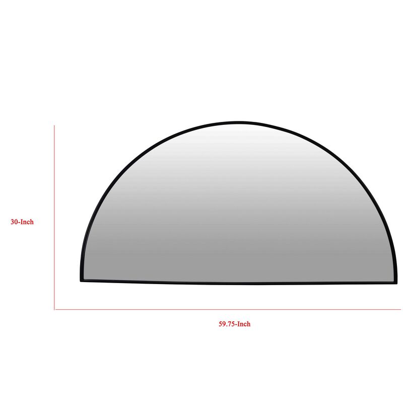 Lima Decorative Wall Mirror, Round Semicircular 30 x 60, Black Frame - Benzara