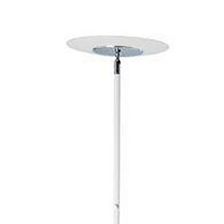 Floor Lamp with Adjustable Torchiere Head and Sleek Metal Body, White-Benzara