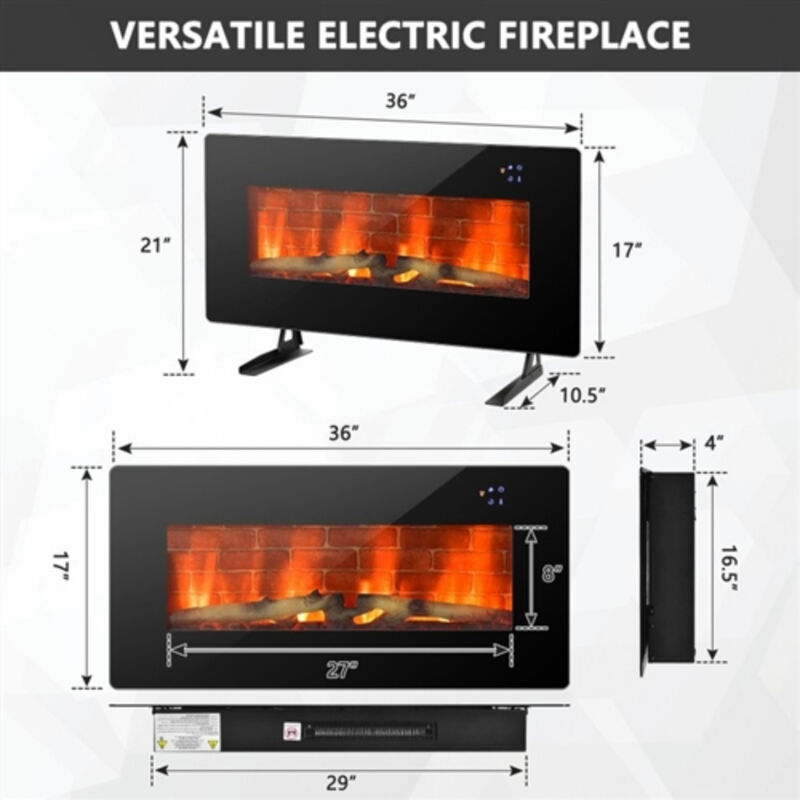 Electric Fireplace Heater – Wall-Mount or Freestanding, Remote-Controlled with Adjustable Flames & Temperature