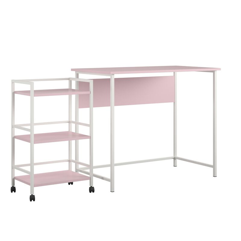 Ameriwood Home Baylor Desk with Rolling Cart, Light Pink