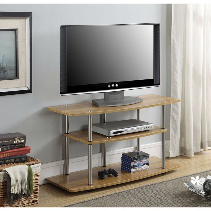 Hivvago Modern Wood Metal TV Stand Entertainment Center in Light Oak Finish