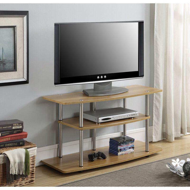 Hivvago Modern Wood Metal TV Stand Entertainment Center in Light Oak Finish