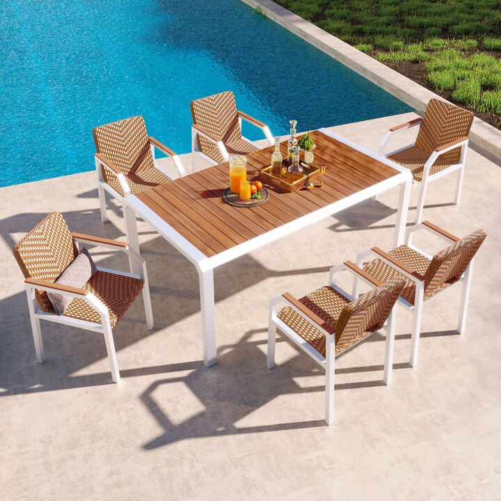 Merax 7 Pieces Patio Dining Table Chairs Outdoor Dining Set