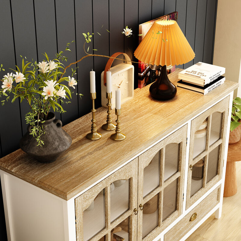 FUFU&GAGA Modern White 3-Door 2-Drawer Sideboard – Elegant & Spacious Dining Room Buffet Cabinet with Metal Handles (55.1" W x 35.4" H x 15.7" D), Brown