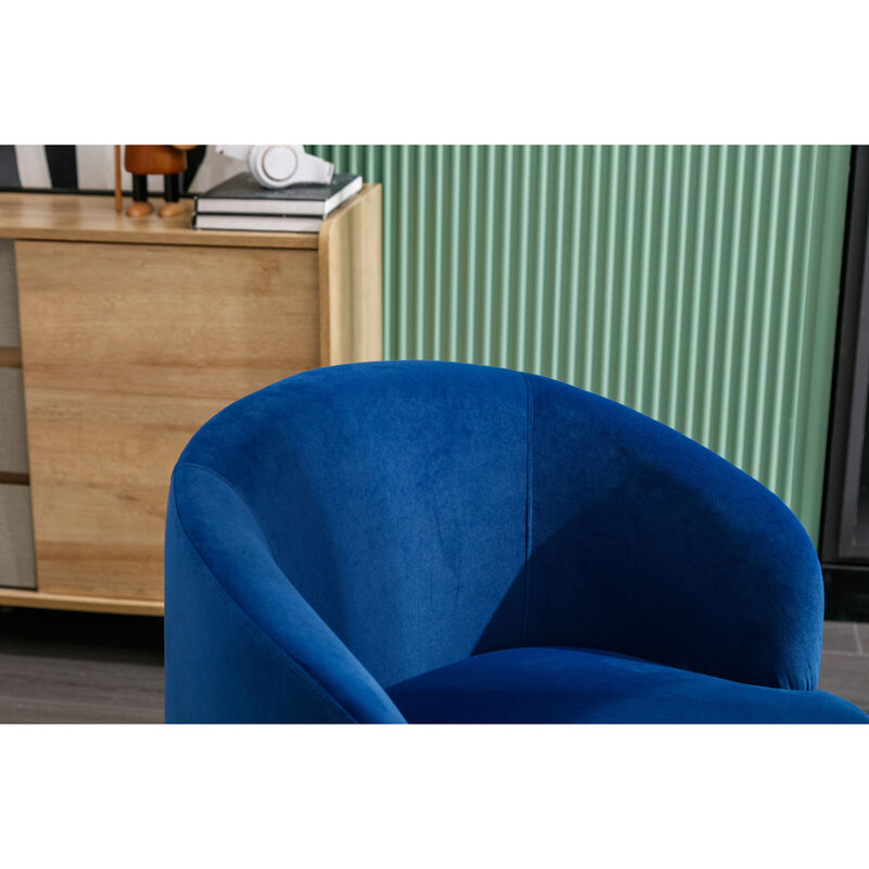 Velvet Fabric Swivel Accent Armchair Barrel Chair With Powder Coating Metal Ring