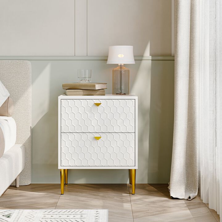 Black Wood Nightstand Accent Storage Cabinet with 2-Drawer Chest
