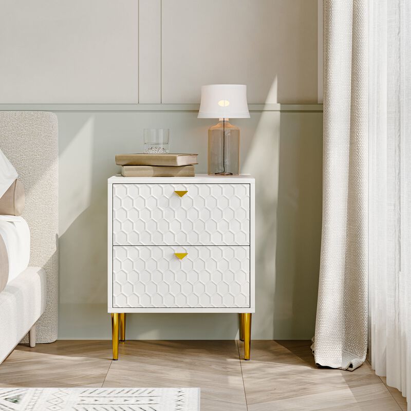 Black Wood Nightstand Accent Storage Cabinet with 2-Drawer Chest