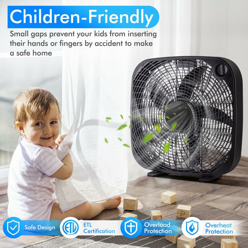 Box Portable Floor Fan with 3 Speed Settings and Knob Control