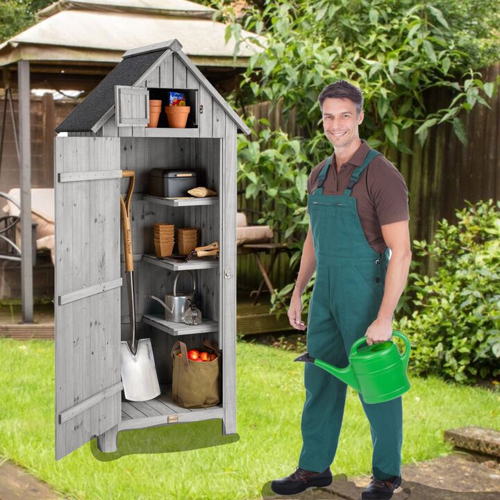 Mondawe 30x20x66in Wooden Tool Shed, Removable Design & Dual Storage, Natural Outdoor Patio Storage