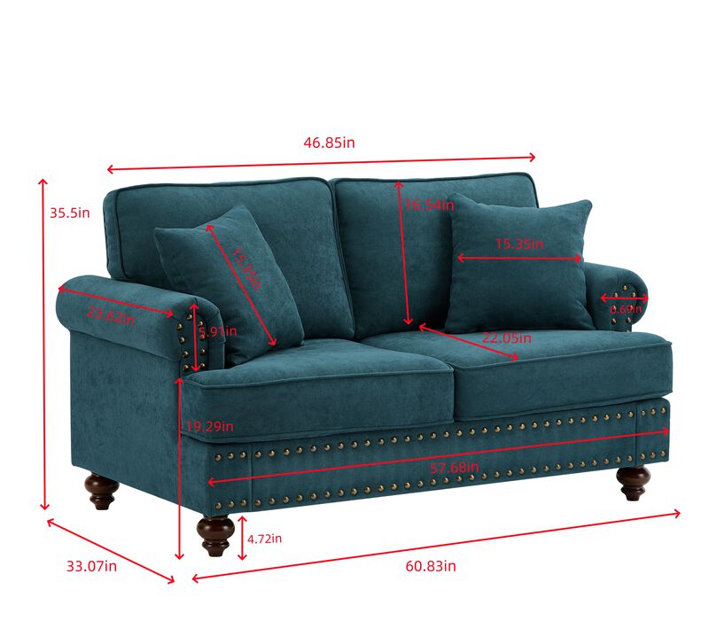 Green Chenille Sofa Couch, 61" Modern Living Room Sectional