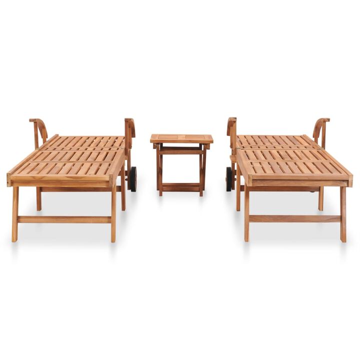 vidaXL Sun Loungers 2 pcs with Table Solid Teak Wood