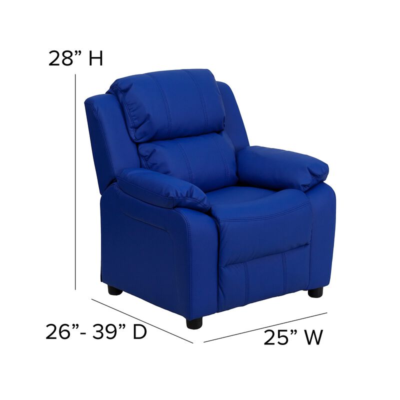 Flash Furniture Charlie Vinyl Kids Recliner with Flip-Up Storage Arms and Safety Recline, Contemporary Reclining Chair for Kids, Supports up to 90 lbs., Blue