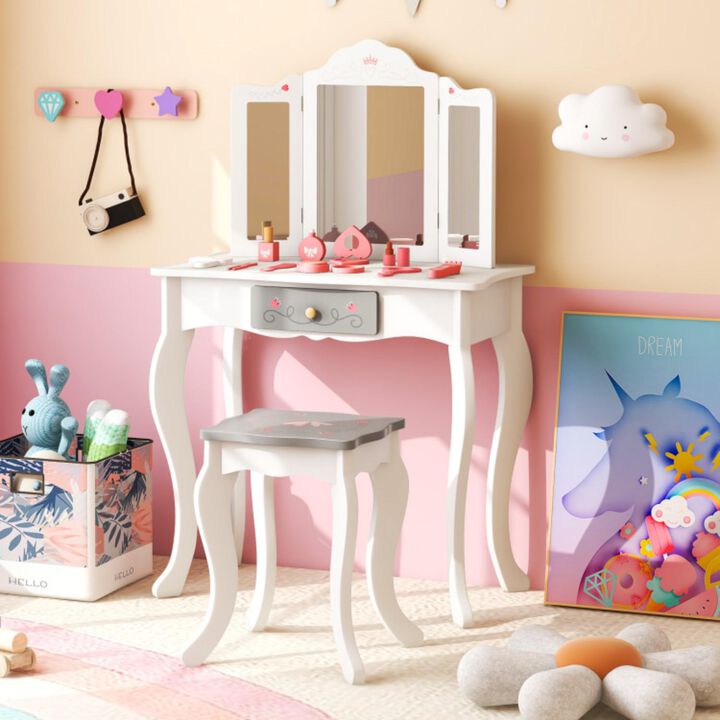 Hivvago Kids Vanity Set with Tri-folding Mirror