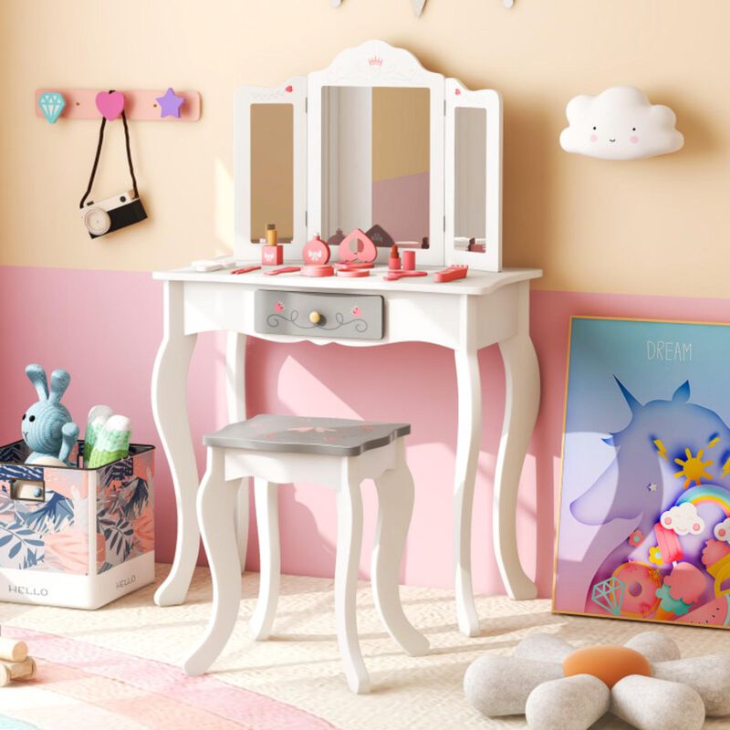Hivvago Kids Vanity Set with Tri-folding Mirror