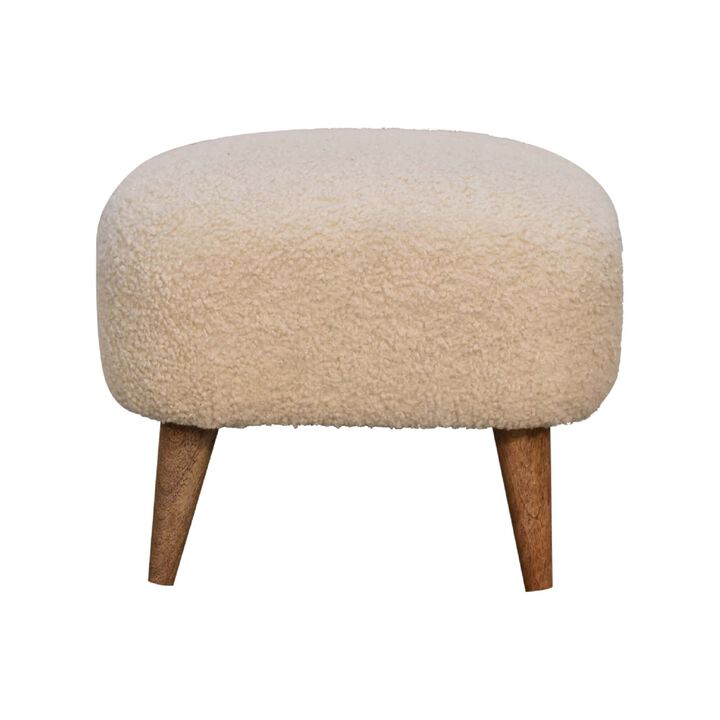 Boucle Cream  Solid Wood Upholestry Square Footstool