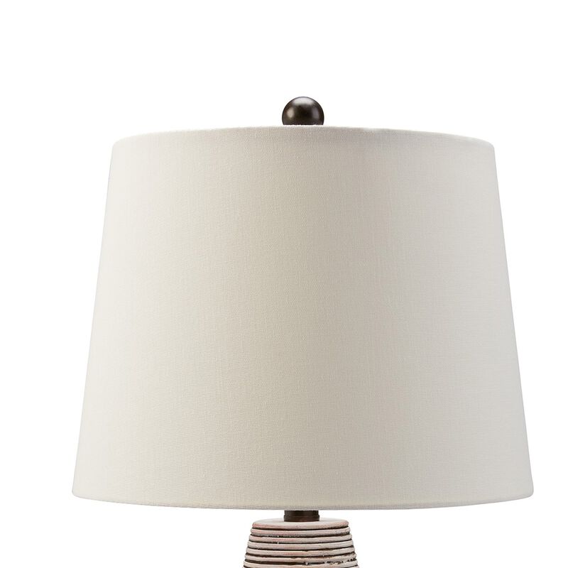 Aerd 23 Inch Table Lamp Set of 2, White Drum Shade, Ribbed Base Turned - Benzara