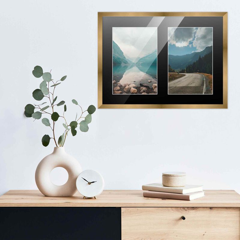 11x14 Wood Collage Frame with Black Mat for 2 5x7 Pictures