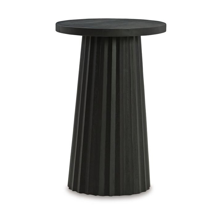 Ceil Accent Table, Round Fluted Classic Black Solid Wood Base, 14 Inch - Benzara