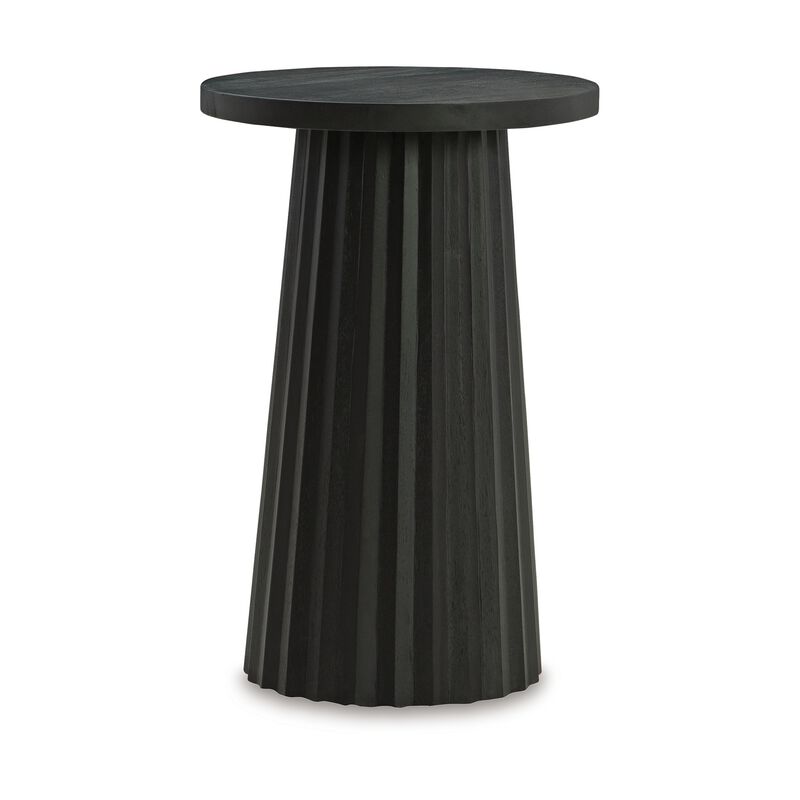 Ceil Accent Table, Round Fluted Classic Black Solid Wood Base, 14 Inch - Benzara