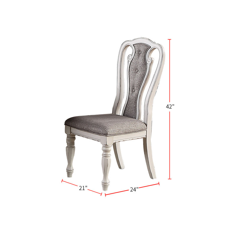 Light Grey Fabric Upholstery Dining Chair, Vintage White, Set Of 2