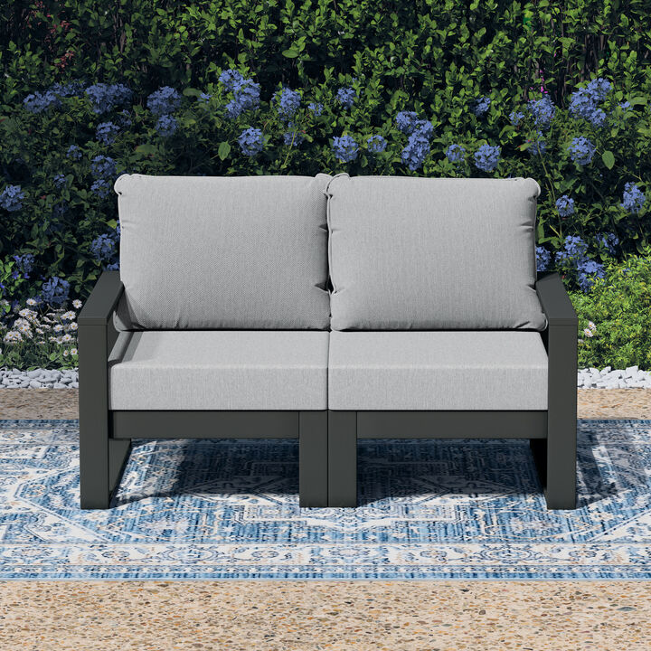WestinTrends Outdoor HDPE All-Weather Modern Patio Loveseat with Waterproof Cushions