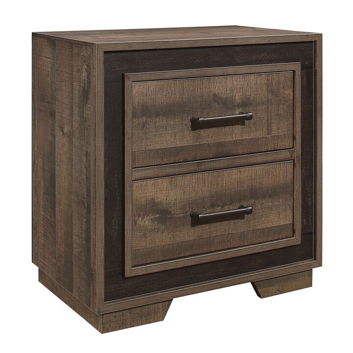 Wooden Nightstand with Sled Base and Metal Bar Pulls, Brown - Benzara