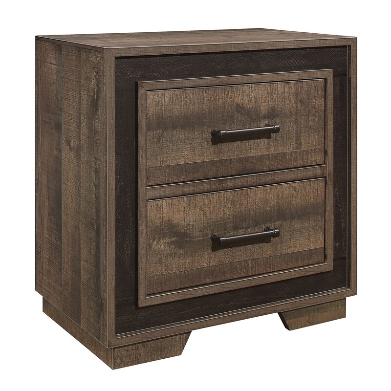 Wooden Nightstand with Sled Base and Metal Bar Pulls, Brown - Benzara