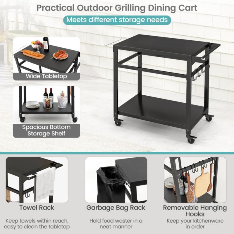 Hivvago Double-Shelf Movable BBQ Cart with 4 Lockable Wheels