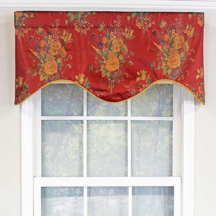 RLF Home Eliza Excellent Deep Color Background Cornice Stylish Window Valance 3" Rod Pocket 50" x 17" Red Wine