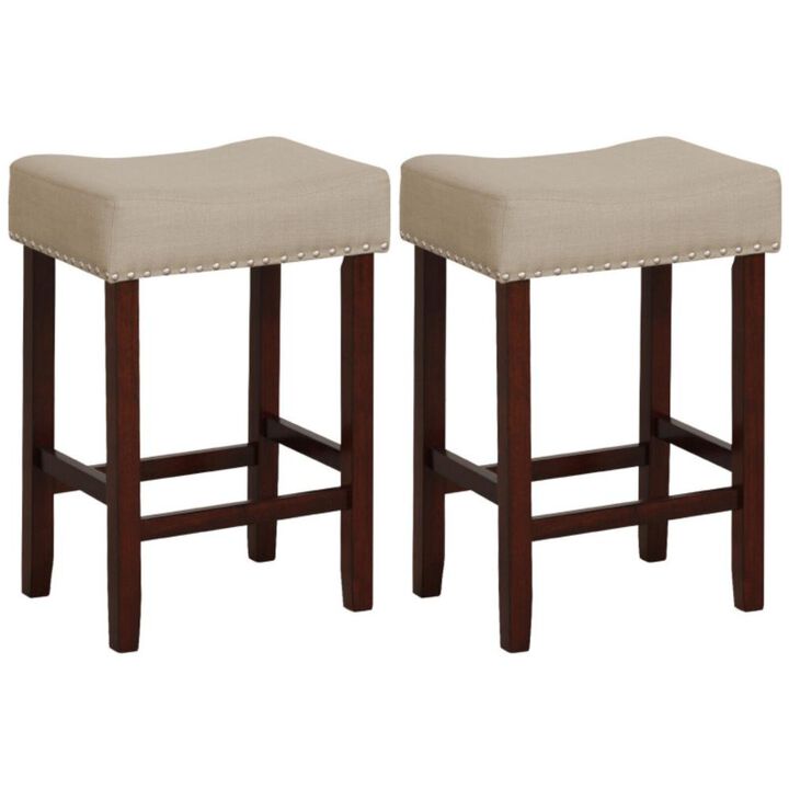 Hivvago Set of 2 25 Inch Bar Stool with Curved Seat Cushions