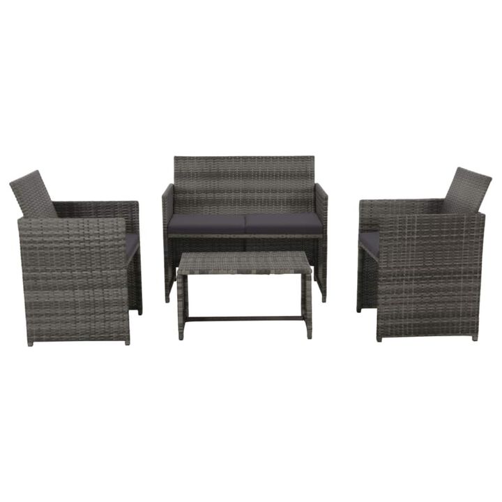 vidaXL 4 Piece Garden Lounge with Cushions Set Poly Rattan Gray