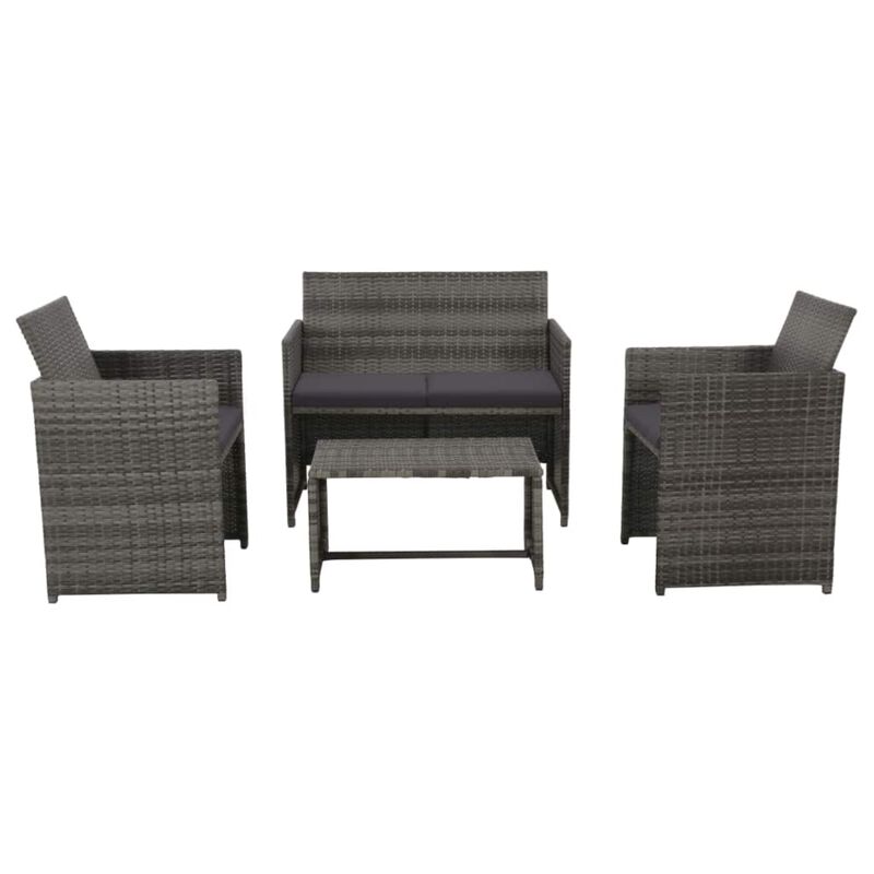 vidaXL 4 Piece Garden Lounge with Cushions Set Poly Rattan Gray