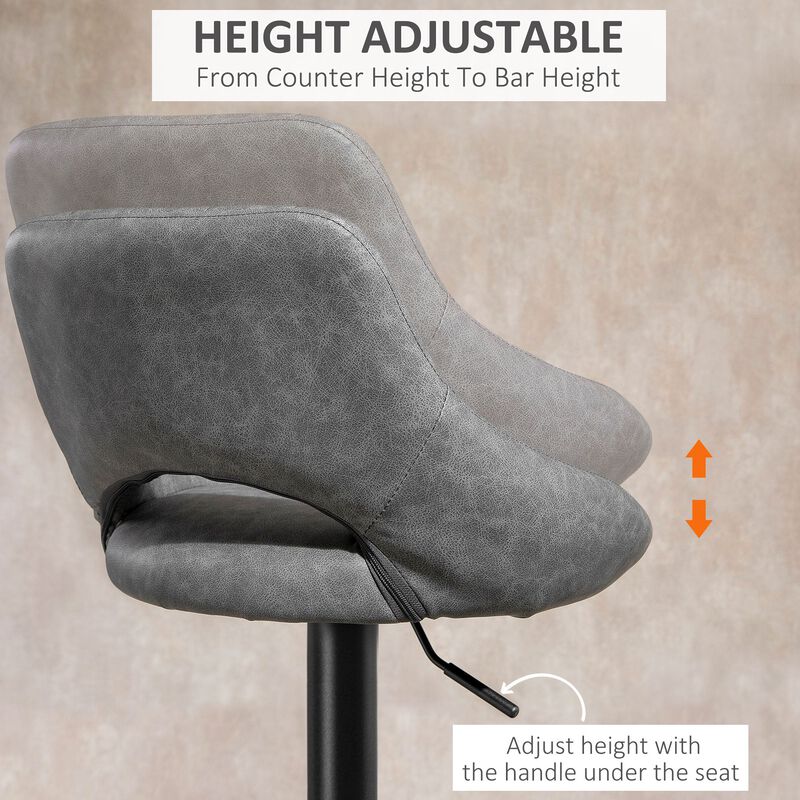 Gray Bar Duo: Set of 2 Adjustable Swivel Bar Stools