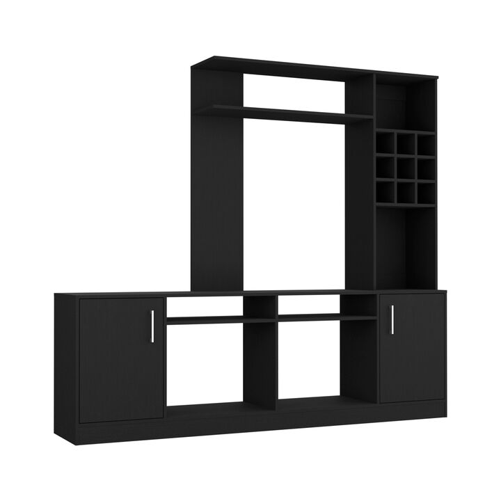 Kava Entertainment Center, Six External Shelves, Double Door Cabinet, Storage Spaces for TV�s up 78" -Black