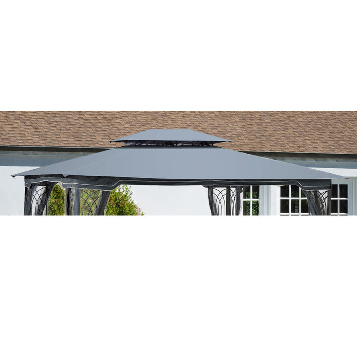13 X 10FT Patio Double Roof Gazebo Replacement Canopy Top Fabric, Gray