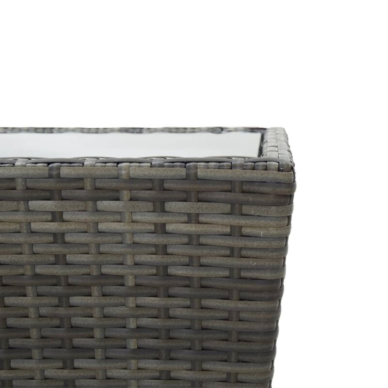 vidaXL Tea Table Gray 16.3"x16.3"x16.9" Poly Rattan and Tempered Glass