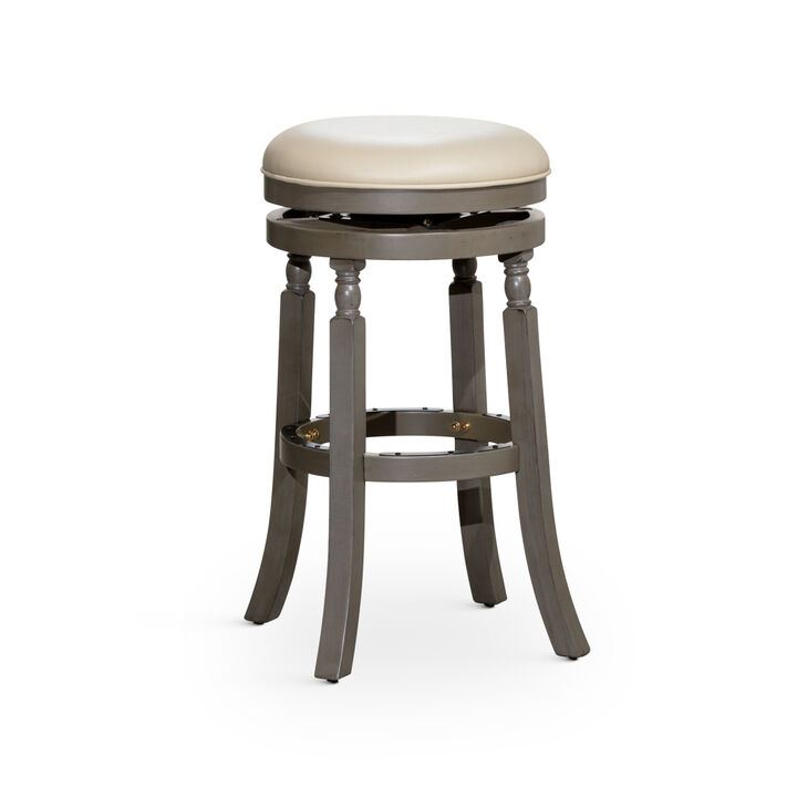 30" Barstool, Weathered Gray Finish, French Gray Leather Seat