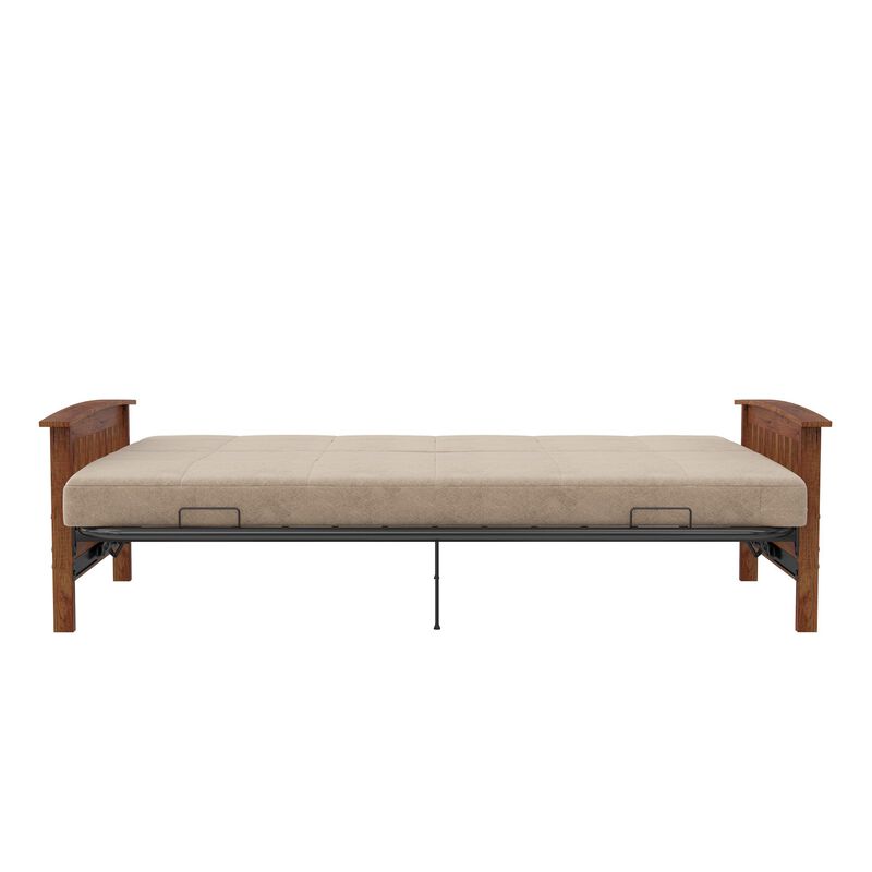 Mili Walnut Wood Arm Metal Futon Frame with 6-Inch Mattress