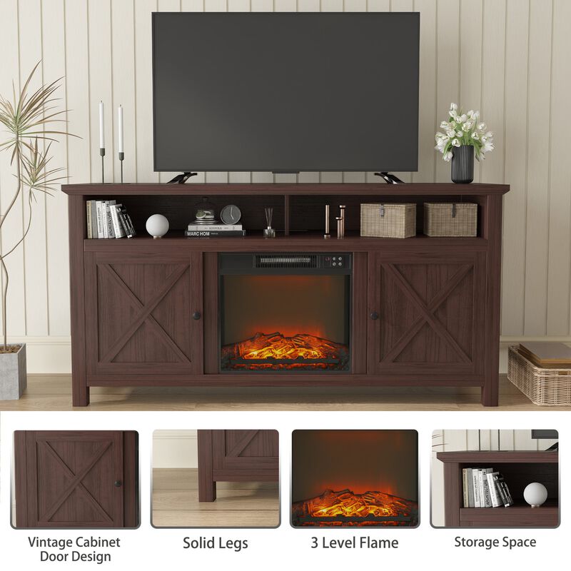 Brown TV Stand Fits TVs up to 75 in. with Electric Fireplace
