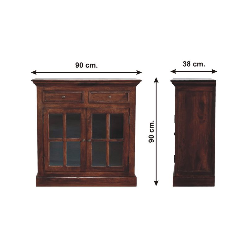 Solid Wood Cherry Cabinet with Glazed 2 Doors 2 Drawer