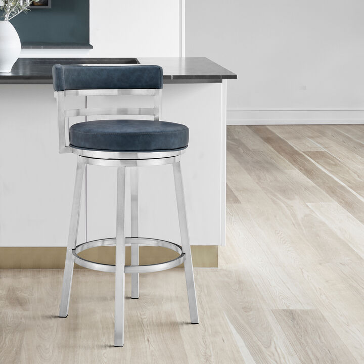 Madrid  Counter Height Swivel Black Faux Leather and Metal Bar Stool