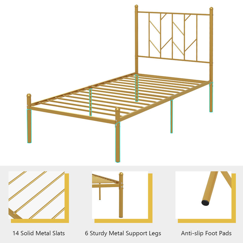 Metal Platform Bed Frame with Vintage Headboard