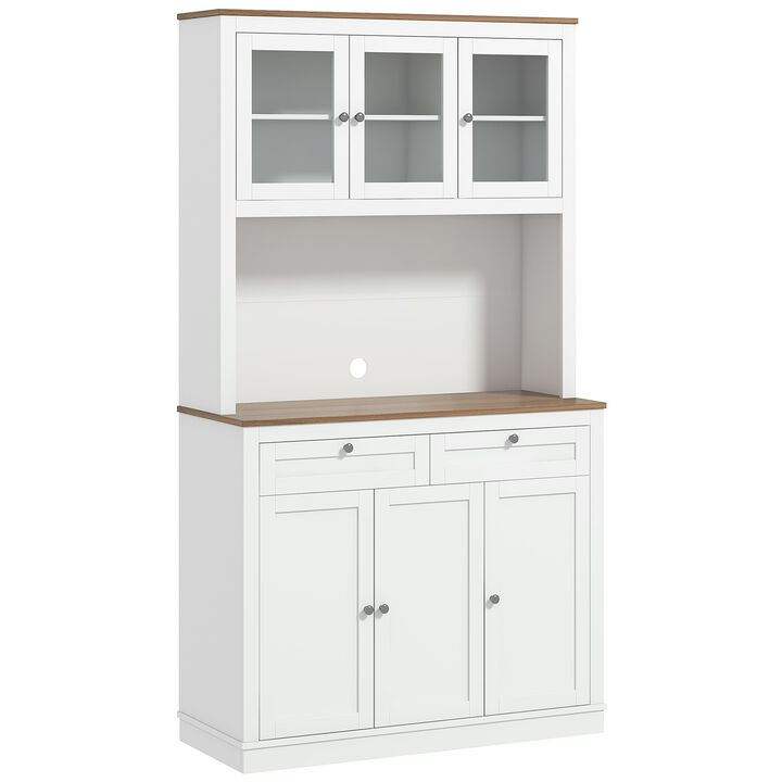 HOMCOM 71" Tall Kitchen Pantry Storage Cabinet with Microwave Stand White