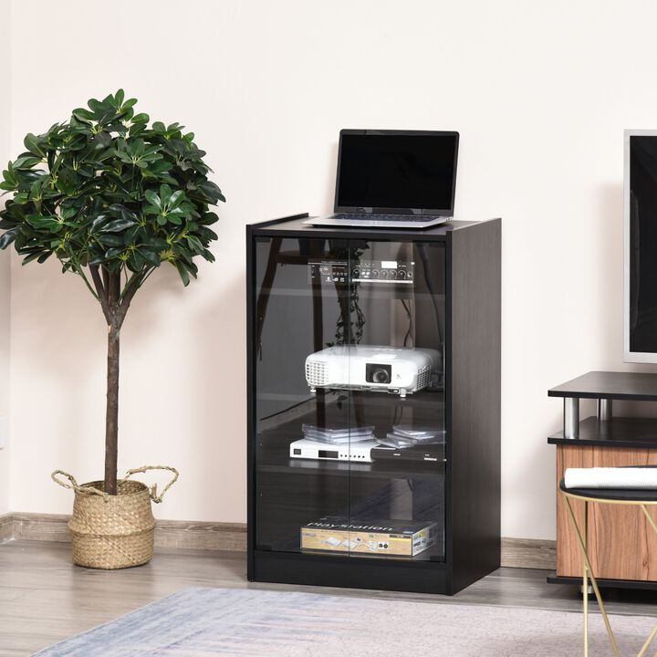 Black Media Center: 5-Tier Cabinet with Glass Door for TV/Gaming