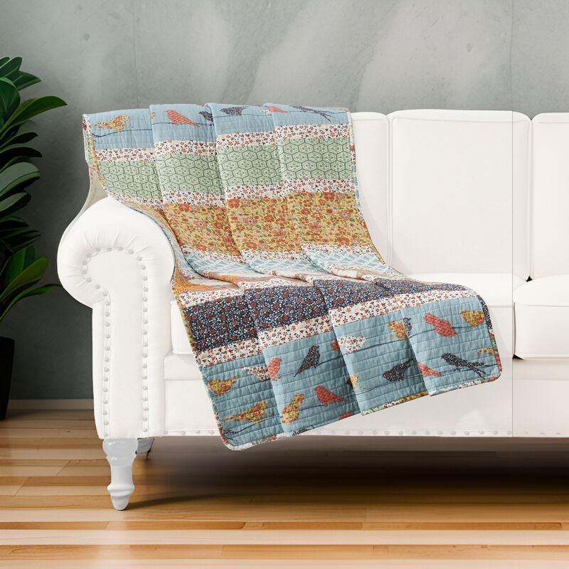 Nite 50 x 60 Quilted Throw Blanket with Fill, Floral, Striped, Multicolor - Benzara