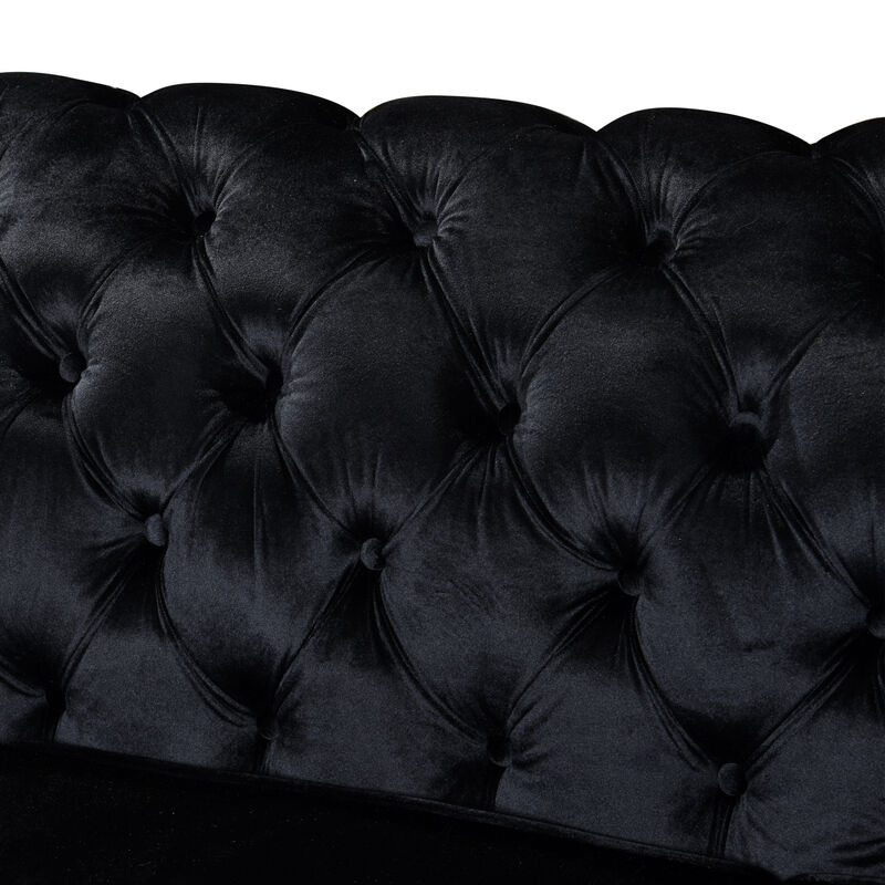 Tufted Velvet Sofa Set, Black with Gold Stainless