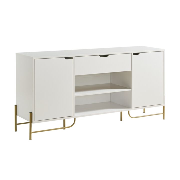 Bery 62 Inch TV Media Entertainment Console, 2 Cabinets, 1 Drawer, White - Benzara