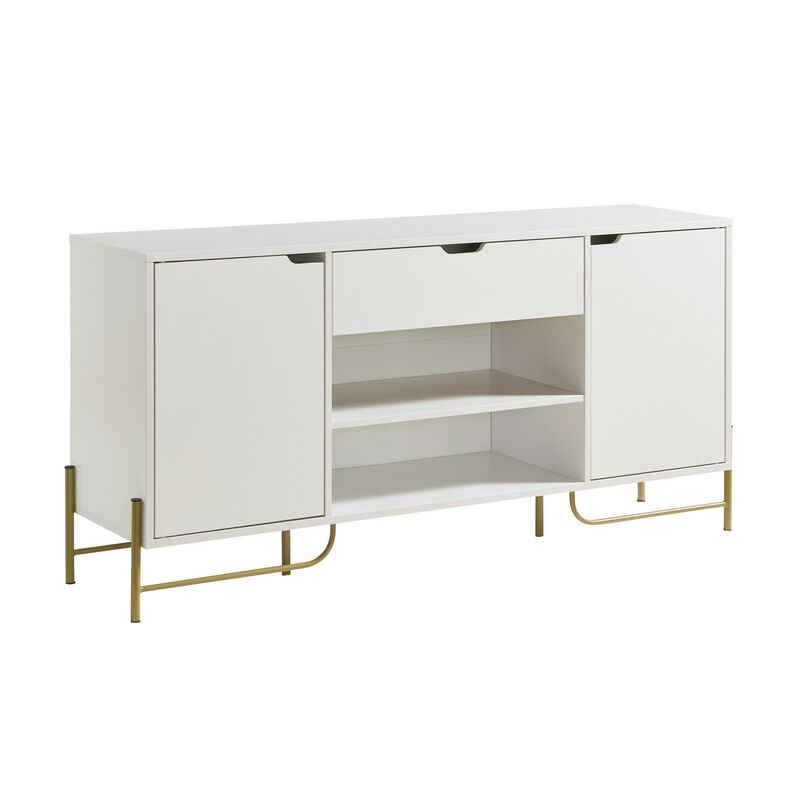Bery 62 Inch TV Media Entertainment Console, 2 Cabinets, 1 Drawer, White - Benzara