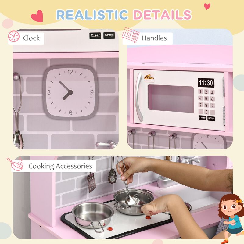 Pink Deluxe Play Kitchen: Wooden Set with Lights and Sounds